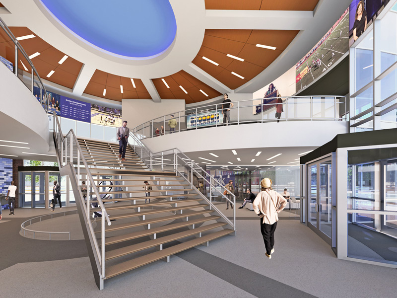 Rendering of UNK鈥檚 Regional Engagment and Alumni Center atrium